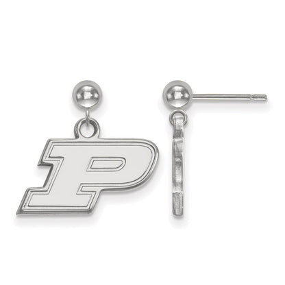 14K White Gold Logoart Purdue University Letter P Dangle Ball Post Earrings