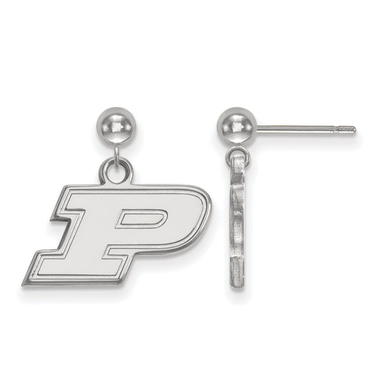 Sterling Silver Rhodium Plated Logoart Purdue University Letter P Dangle Ball Post Earrings