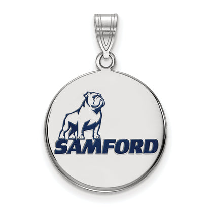 Sterling Silver Rhodium Plated Logoart Samford University Large Enameled Disc Pendant