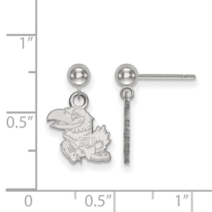 Sterling Silver Rhodium Plated Logoart University Of Kansas Jayhawk Dangle Ball Post Earrings
