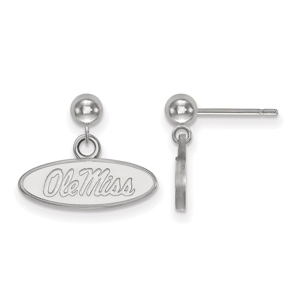 14K White Gold Logoart University Of Mississippi Ole Miss Oval Dangle Ball Post Earrings