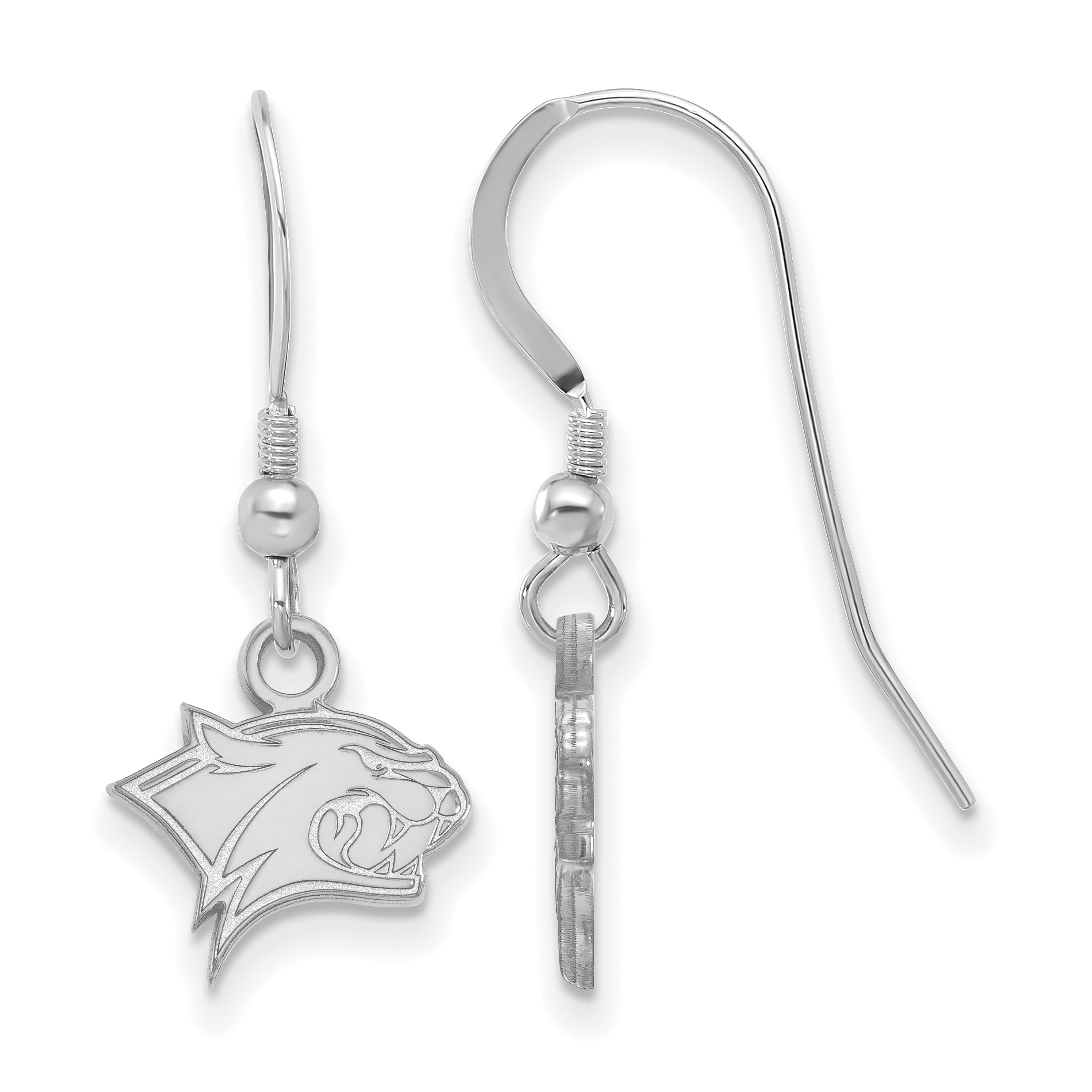 Sterling Silver Rhodium Plated Logoart University Of New Hampshire Wildcat Extra Small Dangle Wire Earrings