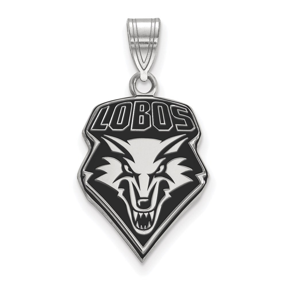 Sterling Silver Rhodium Plated Logoart University Of New Mexico Lobos Large Enameled Pendant