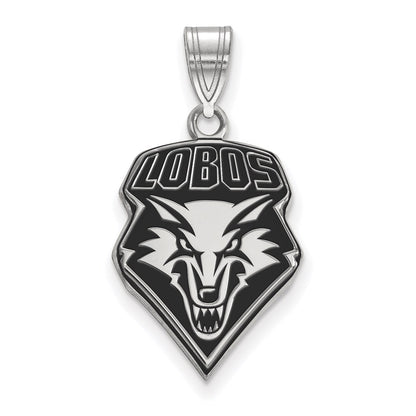 Sterling Silver Rhodium Plated Logoart University Of New Mexico Lobos Large Enameled Pendant