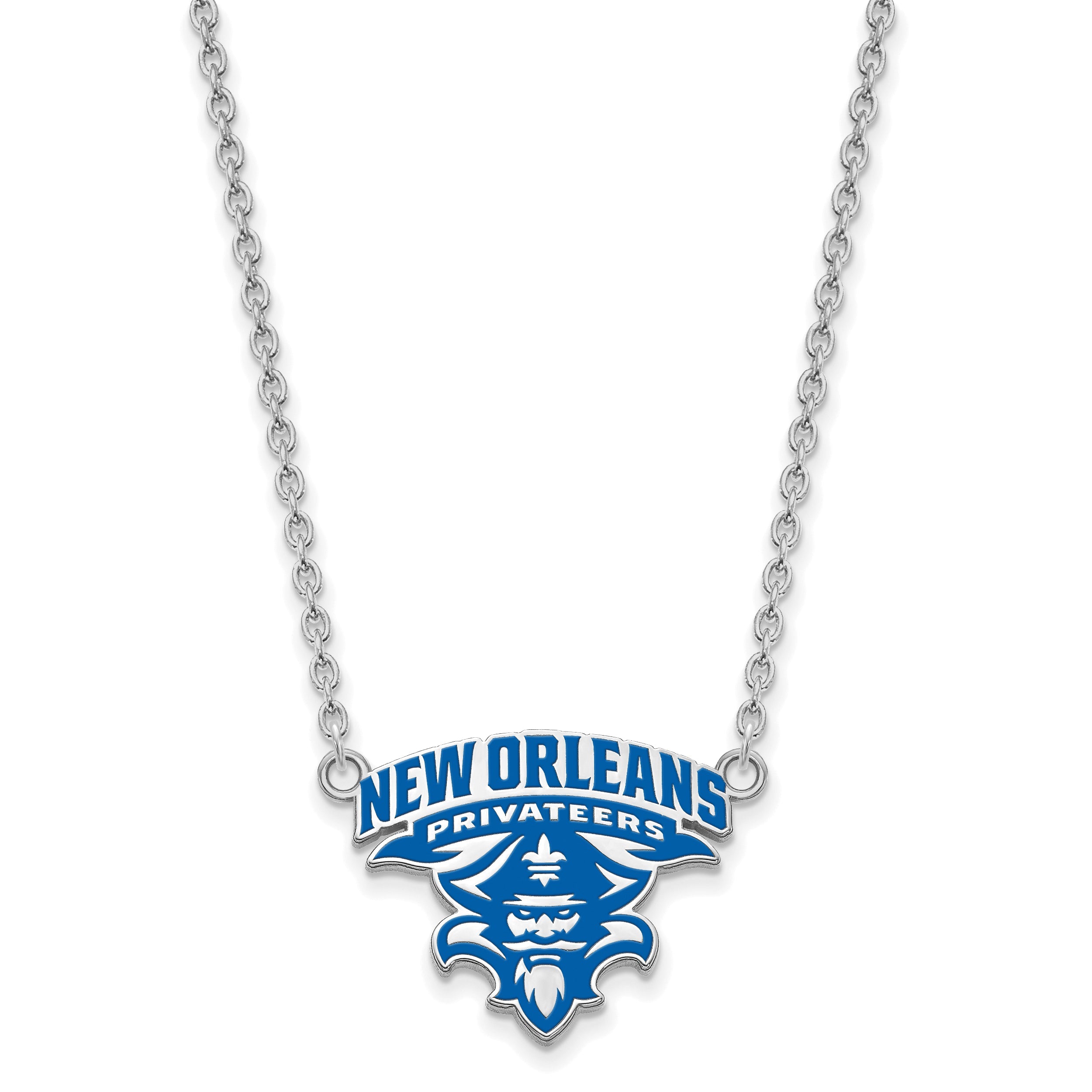 Sterling Silver Rhodium Plated Logoart University Of New Orleans U N O Large Enameled Pendant 18 Inch Necklace