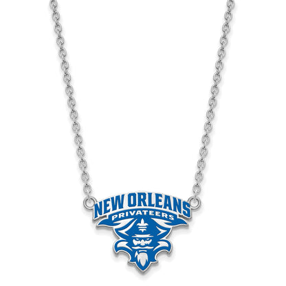 Sterling Silver Rhodium Plated Logoart University Of New Orleans U N O Large Enameled Pendant 18 Inch Necklace