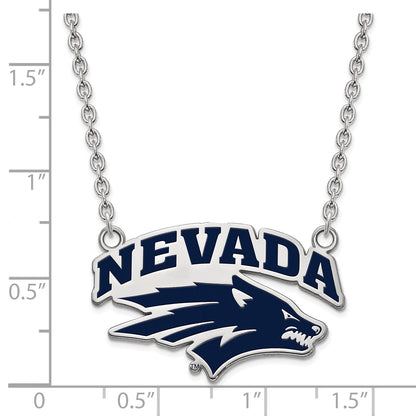 Sterling Silver Rhodium Plated Logoart University Of Nevada Reno Large Enameled Pendant 18 Inch Necklace