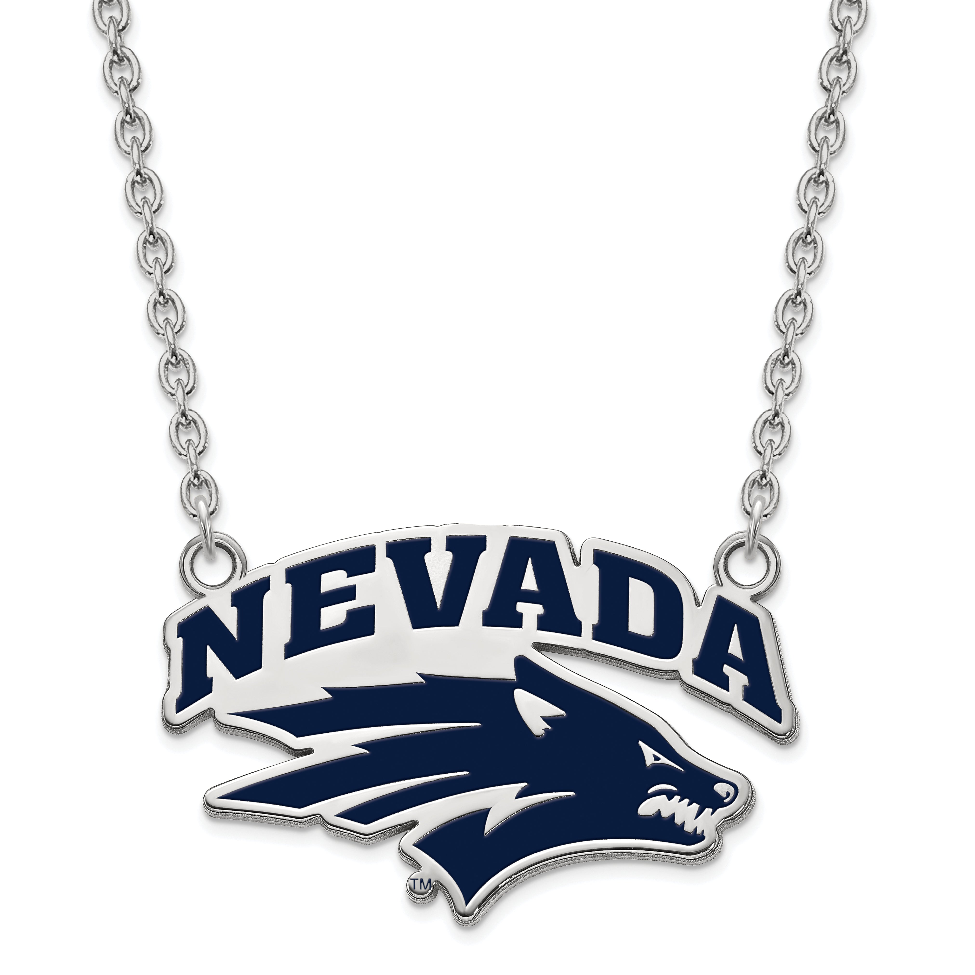 Sterling Silver Rhodium Plated Logoart University Of Nevada Reno Large Enameled Pendant 18 Inch Necklace