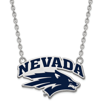 Sterling Silver Rhodium Plated Logoart University Of Nevada Reno Large Enameled Pendant 18 Inch Necklace