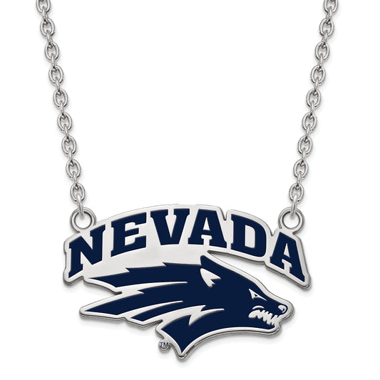 Sterling Silver Rhodium Plated Logoart University Of Nevada Reno Large Enameled Pendant 18 Inch Necklace