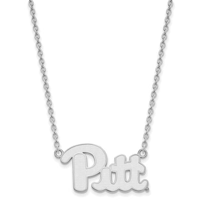 Sterling Silver Rhodium Plated Logoart University Of Pittsburgh Large Pendant 18 Inch Necklace