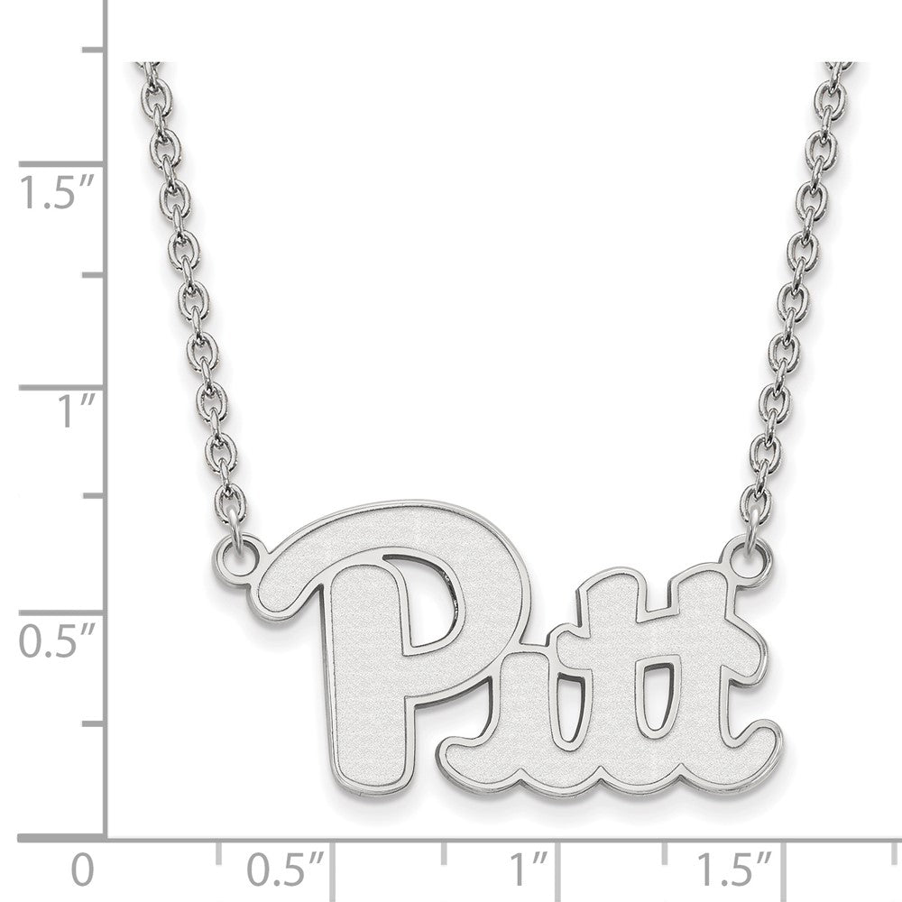 Sterling Silver Rhodium Plated Logoart University Of Pittsburgh Large Pendant 18 Inch Necklace