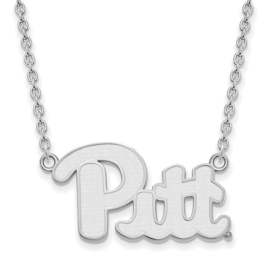 Sterling Silver Rhodium Plated Logoart University Of Pittsburgh Large Pendant 18 Inch Necklace