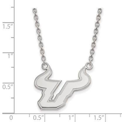 Sterling Silver Rhodium Plated Logoart University Of South Florida Bull Large Pendant 18 Inch Necklace