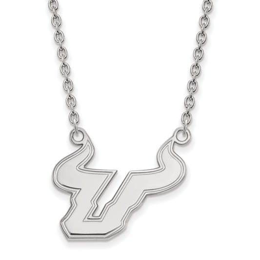 Sterling Silver Rhodium Plated Logoart University Of South Florida Bull Large Pendant 18 Inch Necklace