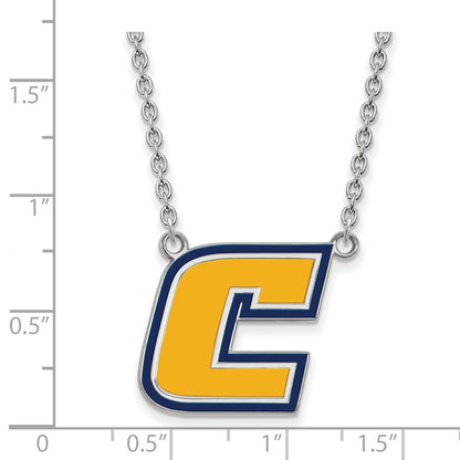 Sterling Silver Rhodium Plated Logoart University Of Tennessee At Chattanooga Letter C Large Enameled Pendant 18 Inch Necklace