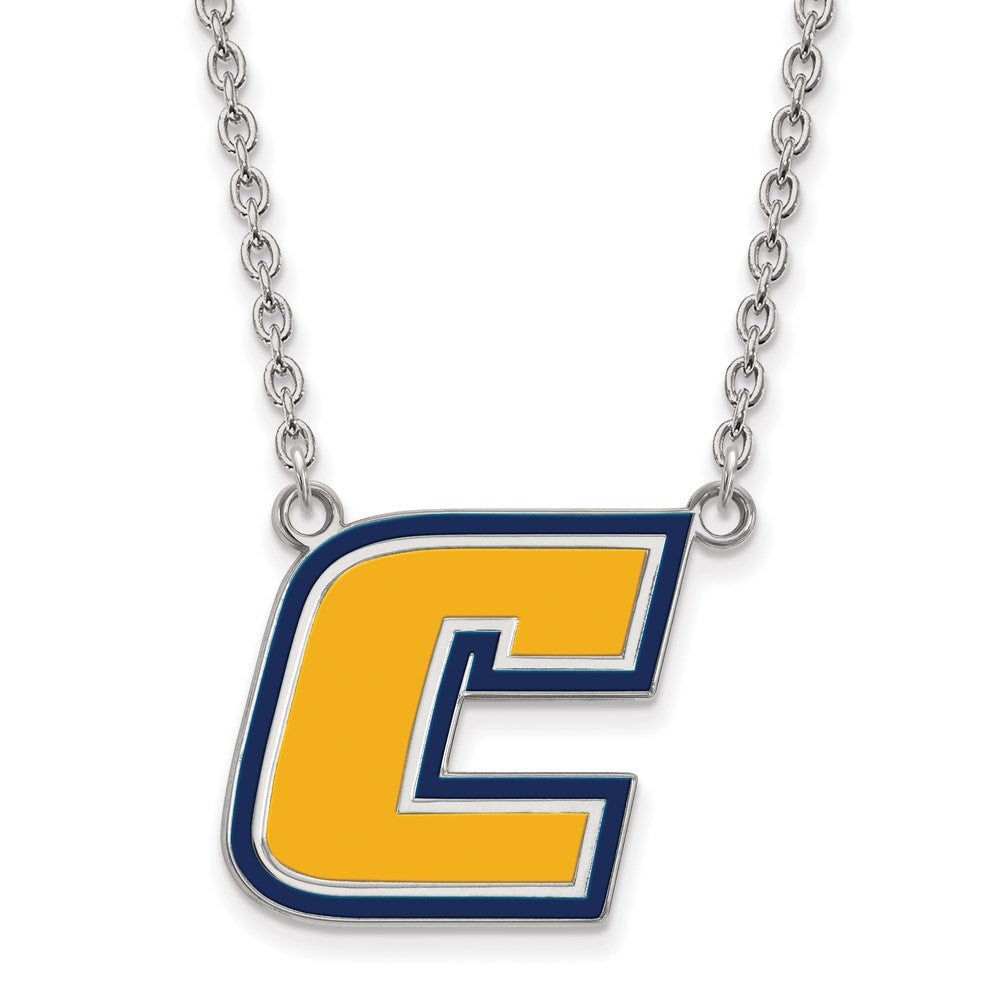 Sterling Silver Rhodium Plated Logoart University Of Tennessee At Chattanooga Letter C Large Enameled Pendant 18 Inch Necklace