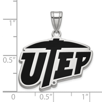 Sterling Silver Rhodium Plated Logoart University Of Texas At El Paso Large Enameled Pendant