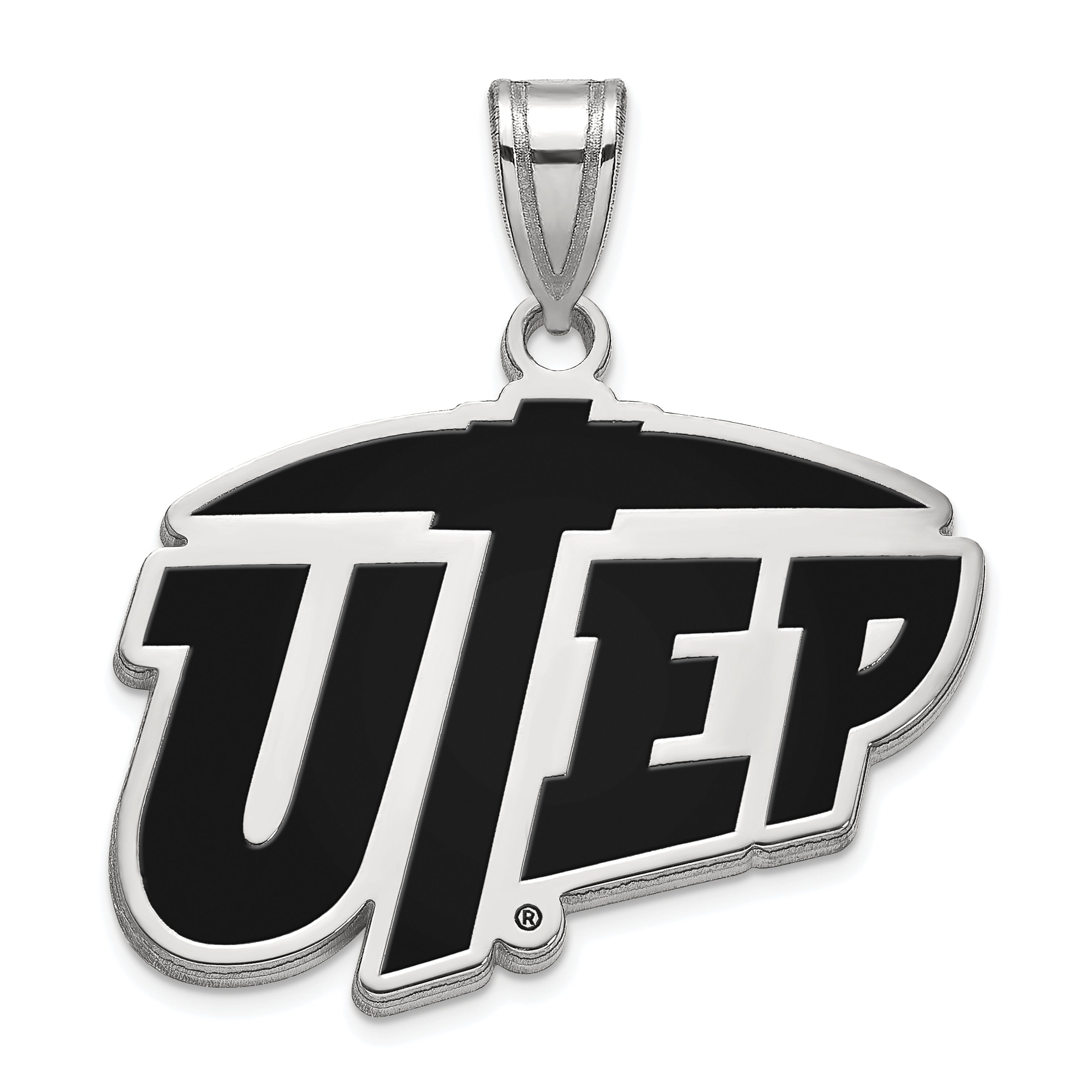 Sterling Silver Rhodium Plated Logoart University Of Texas At El Paso Large Enameled Pendant