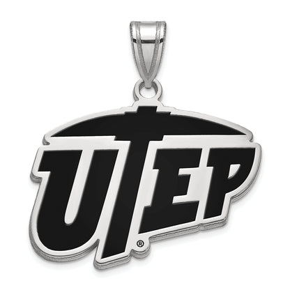 Sterling Silver Rhodium Plated Logoart University Of Texas At El Paso Large Enameled Pendant