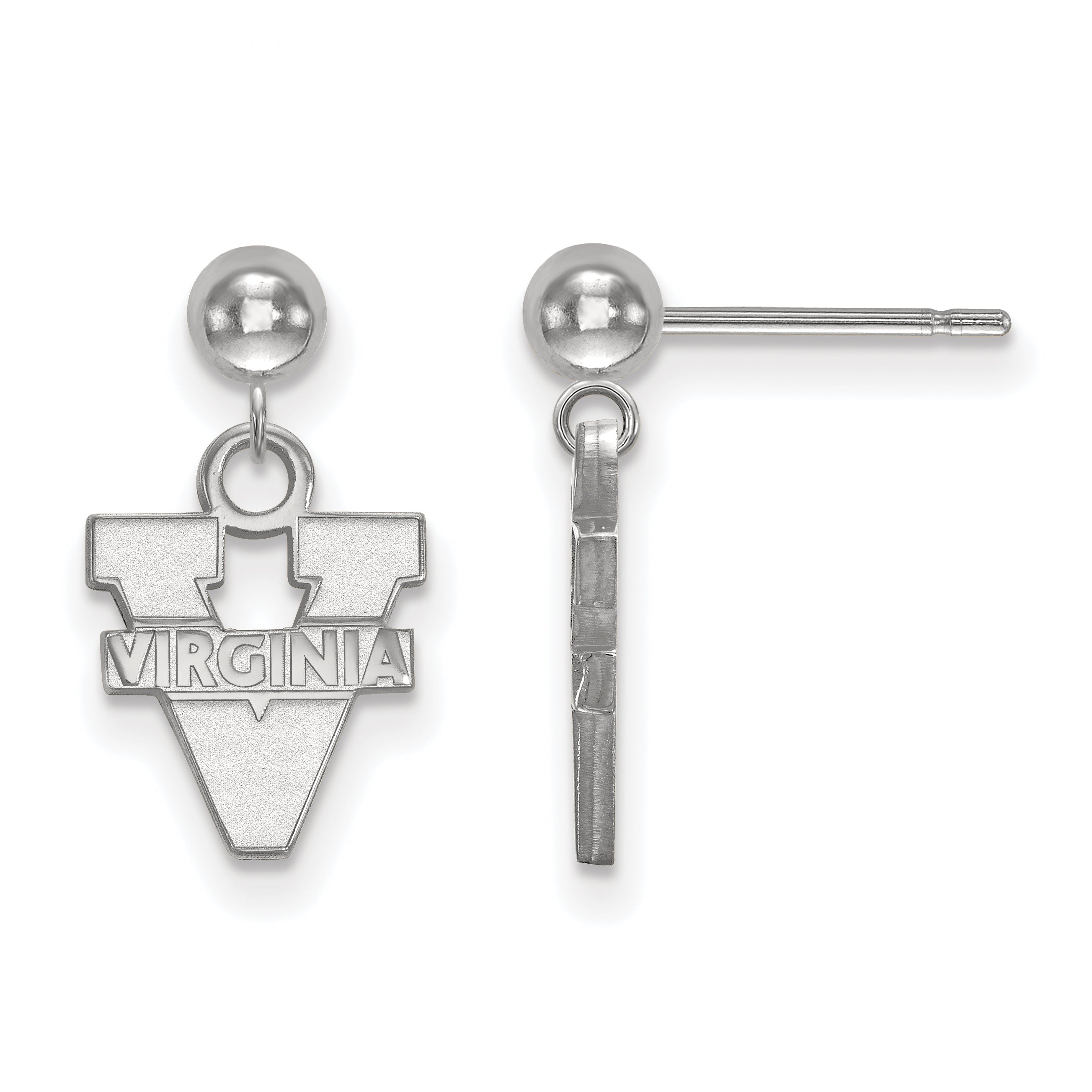 Sterling Silver Rhodium Plated Logoart University Of Virginia Dangle Ball Post Earrings