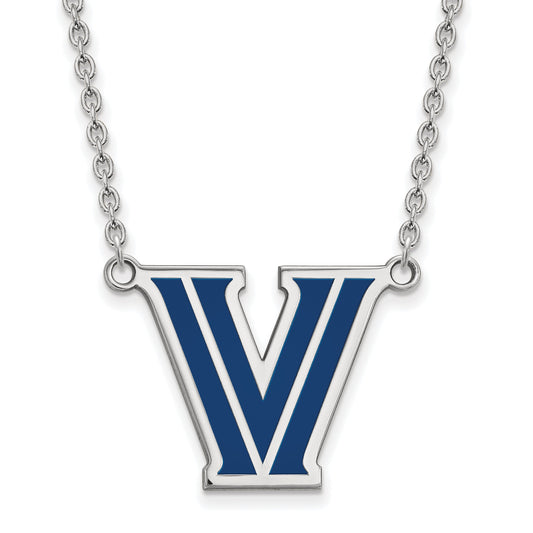Sterling Silver Rhodium Plated Logoart Villanova University Letter V Large Enameled Pendant 18 Inch Necklace