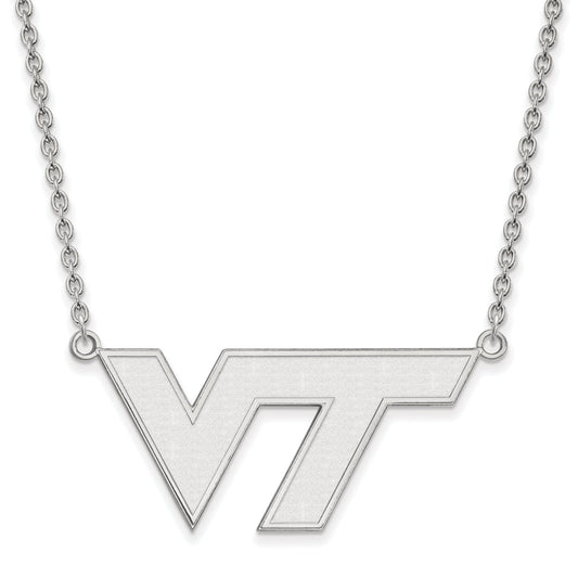Sterling Silver Rhodium Plated Logoart Virginia Tech V T Large Pendant 18 Inch Necklace