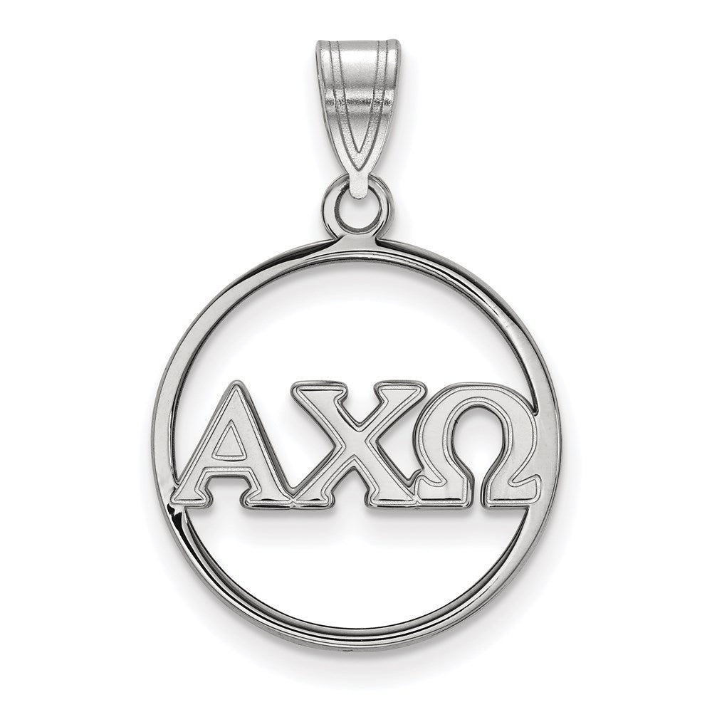 Sterling Silver Rhodium Plated Logoart Alpha Chi Omega Sorority Greek Letters Large Circle Pendant