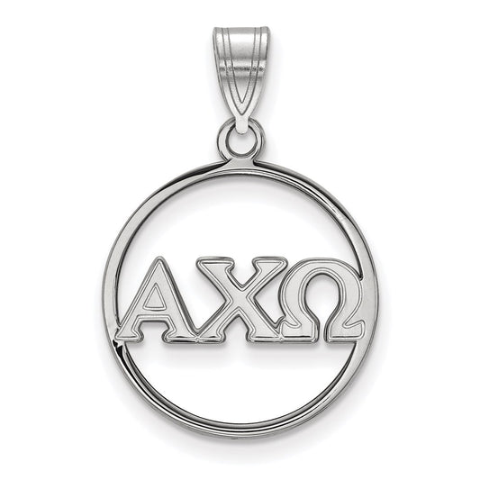 Sterling Silver Rhodium Plated Logoart Alpha Chi Omega Sorority Greek Letters Large Circle Pendant