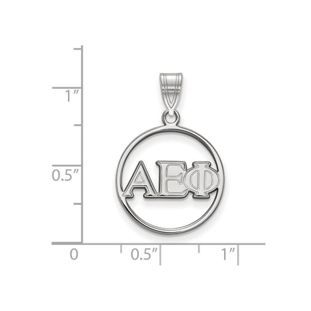 Sterling Silver Rhodium Plated Logoart Alpha Epsilon Phi Sorority Greek Letters Small Circle Pendant