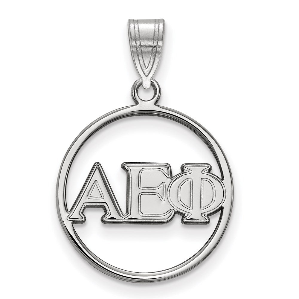 Sterling Silver Rhodium Plated Logoart Alpha Epsilon Phi Sorority Greek Letters Small Circle Pendant
