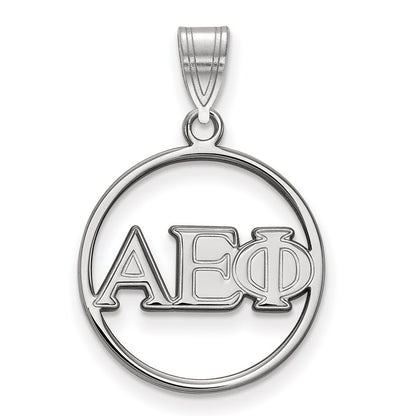 Sterling Silver Rhodium Plated Logoart Alpha Epsilon Phi Sorority Greek Letters Small Circle Pendant