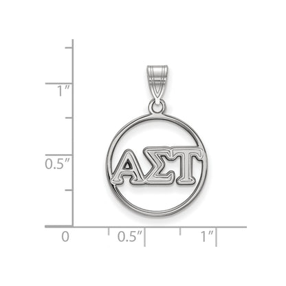 Sterling Silver Rhodium Plated Logoart Alpha Sigma Tau Sorority Greek Letters Medium Circle Pendant