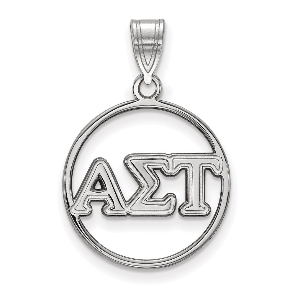 Sterling Silver Rhodium Plated Logoart Alpha Sigma Tau Sorority Greek Letters Medium Circle Pendant