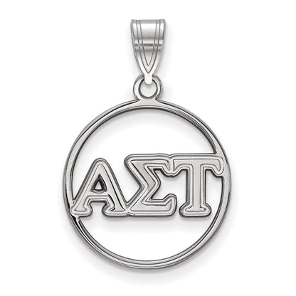 Sterling Silver Rhodium Plated Logoart Alpha Sigma Tau Sorority Greek Letters Medium Circle Pendant