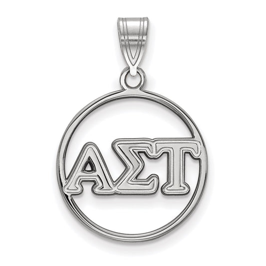 Sterling Silver Rhodium Plated Logoart Alpha Sigma Tau Sorority Greek Letters Medium Circle Pendant