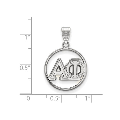 Sterling Silver Rhodium Plated Logoart Alpha Phi Sorority Greek Letters Medium Circle Pendant