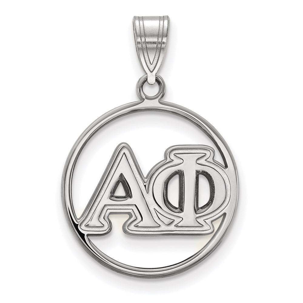 Sterling Silver Rhodium Plated Logoart Alpha Phi Sorority Greek Letters Medium Circle Pendant