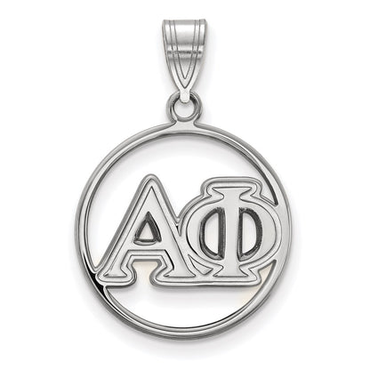 Sterling Silver Rhodium Plated Logoart Alpha Phi Sorority Greek Letters Medium Circle Pendant