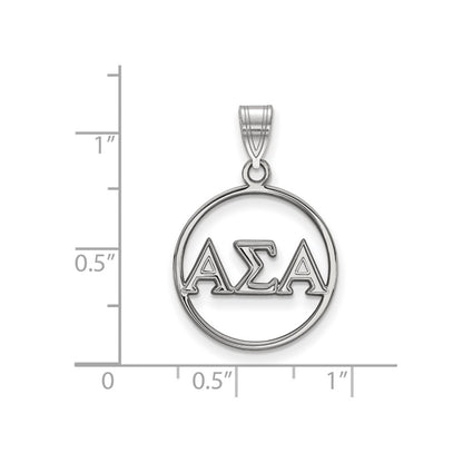 Sterling Silver Rhodium Plated Logoart Alpha Sigma Sorority Greek Letters Small Circle Pendant