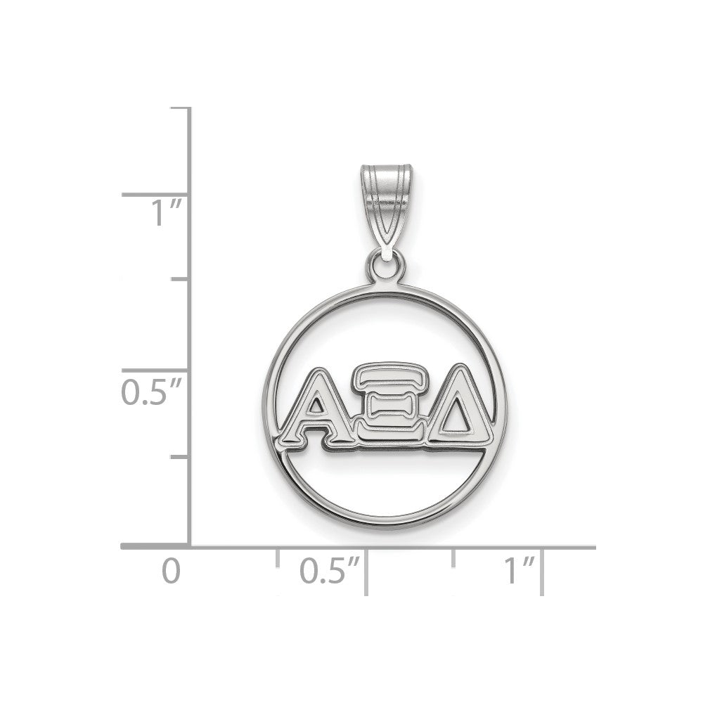 Sterling Silver Rhodium Plated Logoart Alpha Xi Delta Sorority Greek Letters Medium Circle Pendant