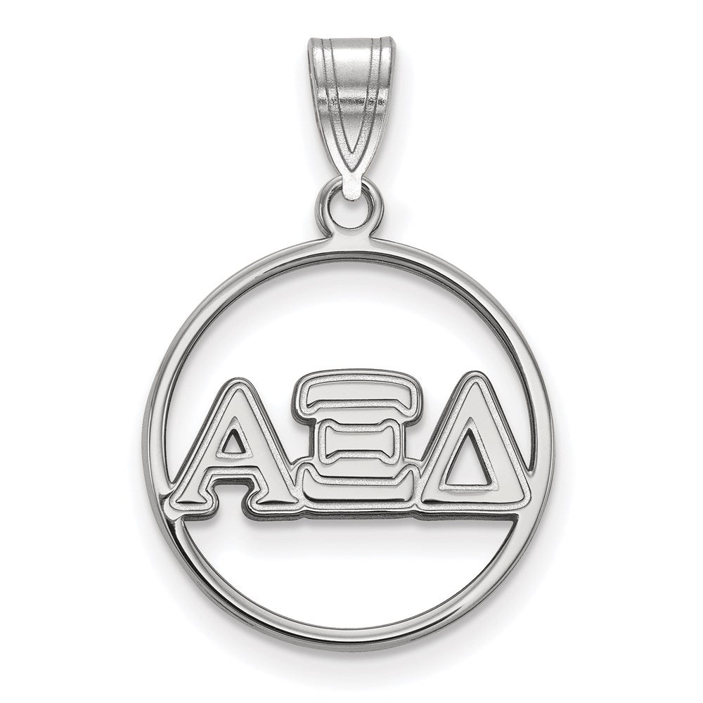 Sterling Silver Rhodium Plated Logoart Alpha Xi Delta Sorority Greek Letters Medium Circle Pendant