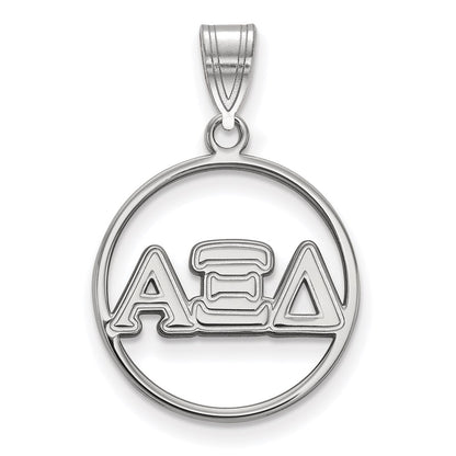 Sterling Silver Rhodium Plated Logoart Alpha Xi Delta Sorority Greek Letters Medium Circle Pendant