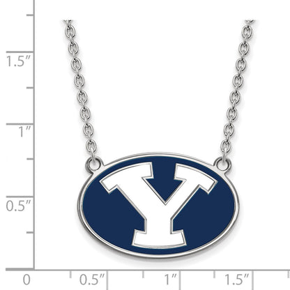 Sterling Silver Rhodium Plated Logoart Brigham Young University Letter Y Large Enameled Pendant 18 Inch Necklace
