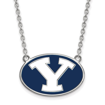 Sterling Silver Rhodium Plated Logoart Brigham Young University Letter Y Large Enameled Pendant 18 Inch Necklace