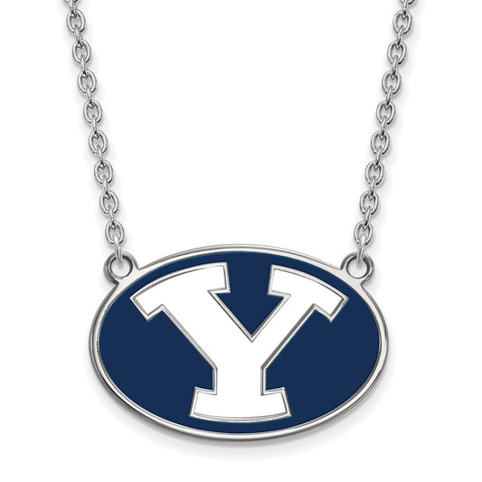 Sterling Silver Rhodium Plated Logoart Brigham Young University Letter Y Large Enameled Pendant 18 Inch Necklace