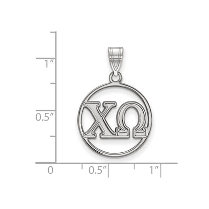 Sterling Silver Rhodium Plated Logoart Chi Omega Sorority Greek Letters Small Circle Pendant