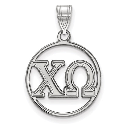 Sterling Silver Rhodium Plated Logoart Chi Omega Sorority Greek Letters Small Circle Pendant