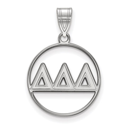 Sterling Silver Rhodium Plated Logoart Delta Sorority Greek Letters Medium Circle Pendant