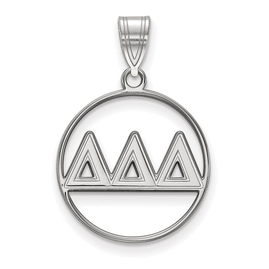 Sterling Silver Rhodium Plated Logoart Delta Sorority Greek Letters Medium Circle Pendant